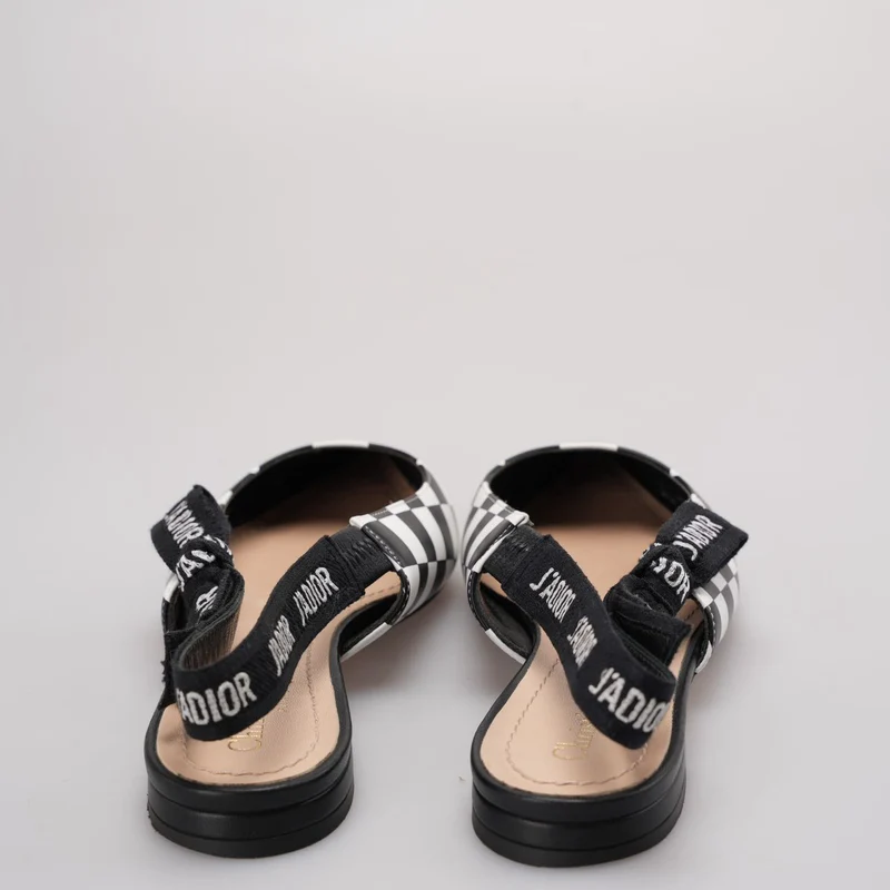 Christian Dior J'Adior Slingback-Ballerinas aus Kalbsleder mit Karomuster in Schwarz und Weiß, Größe 37