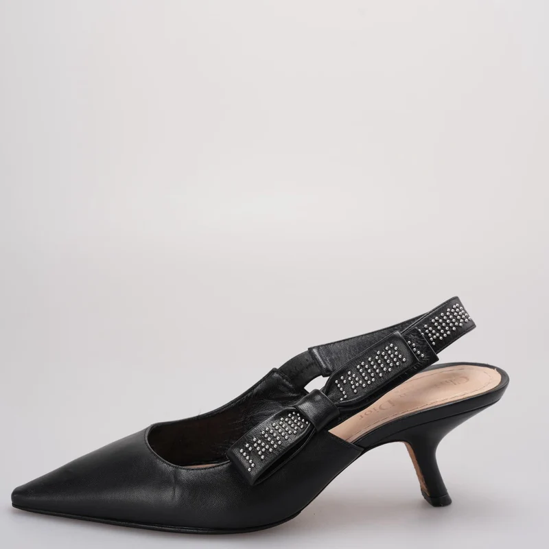 Christian Dior Schwarze Ledernieten-J'adior-Slingback-Pumps Größe 37.5