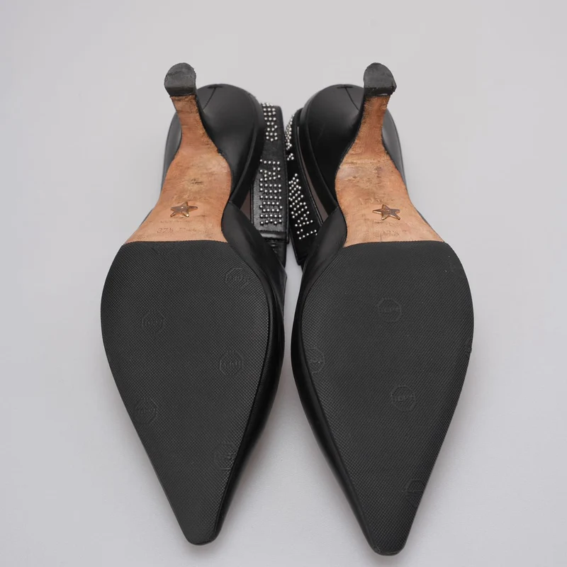 Christian Dior Schwarze Ledernieten-J'adior-Slingback-Pumps Größe 37.5