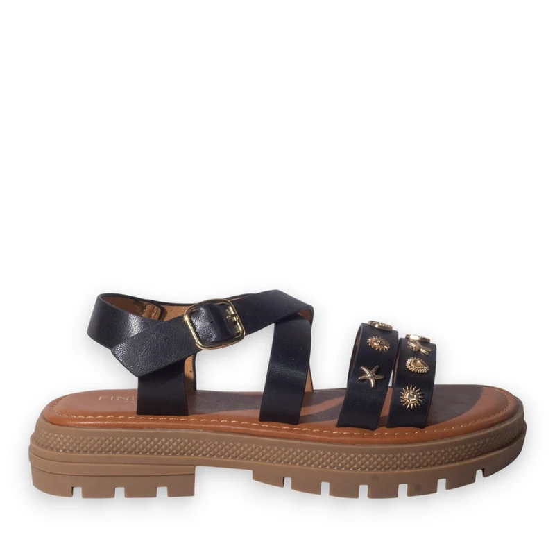 Europeon Union Women Black Leather Wedges #5060