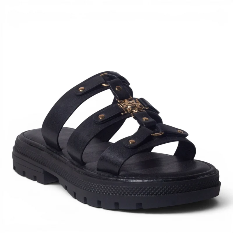 Europeon Union Women Black Leather Wedges #5046