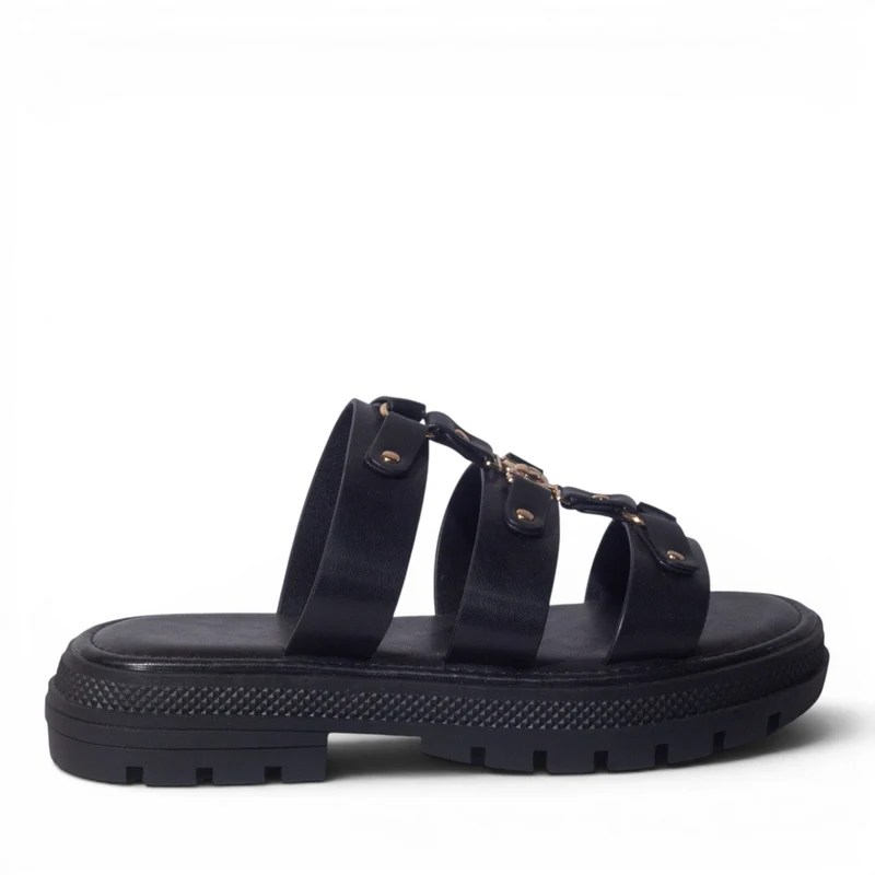 Europeon Union Women Black Leather Wedges #5046