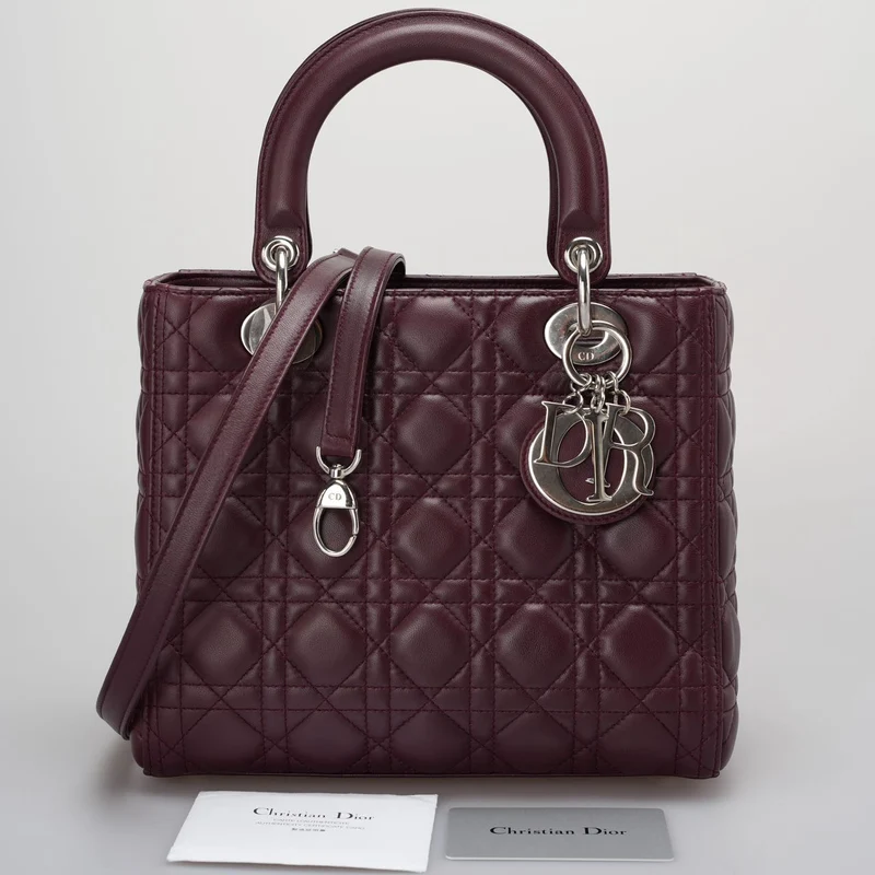 Christian Dior Burgunderrote Lady Dior Tasche aus Cannage-Lammleder mit silberner Hardware, Medium LP