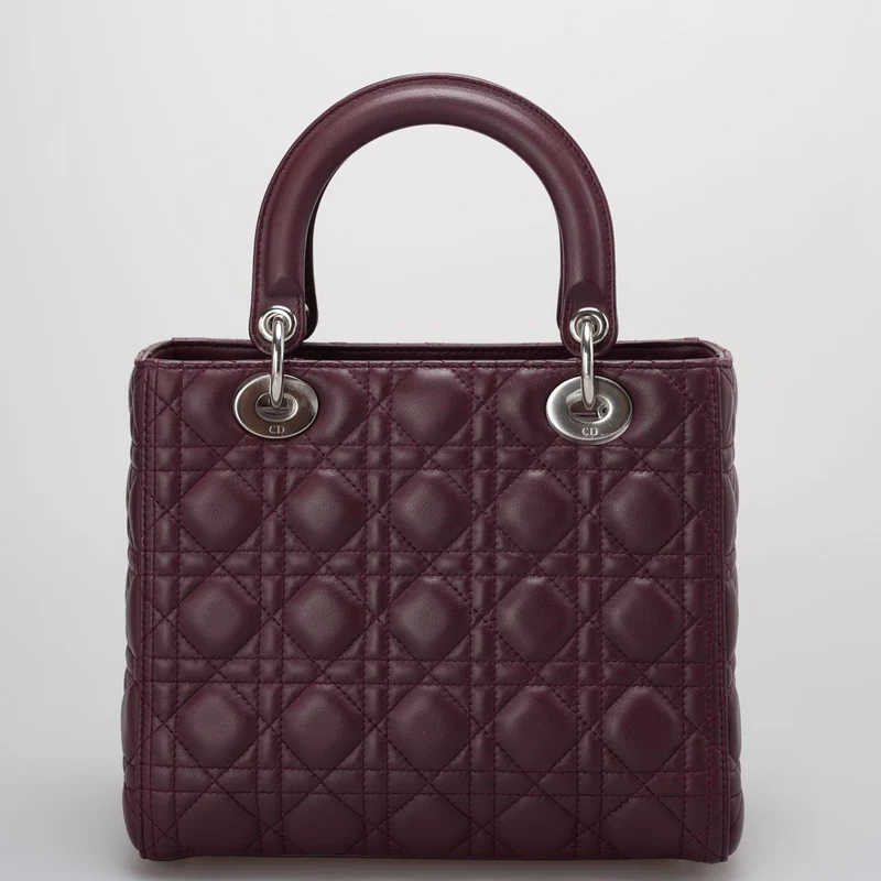 Christian Dior Burgunderrote Lady Dior Tasche aus Cannage-Lammleder mit silberner Hardware, Medium LP