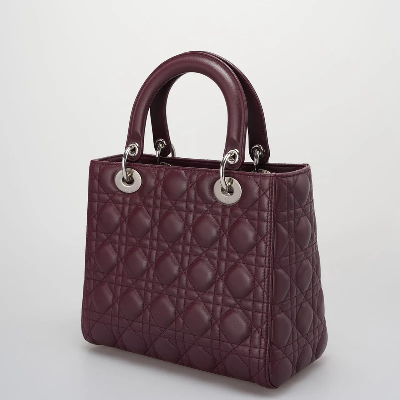 Christian Dior Burgunderrote Lady Dior Tasche aus Cannage-Lammleder mit silberner Hardware, Medium LP