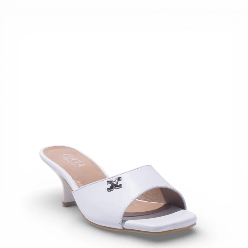 Women White Leather Heels #4865