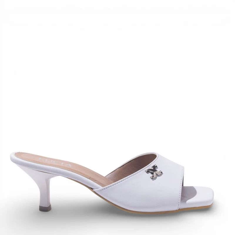 Women White Leather Heels #4865