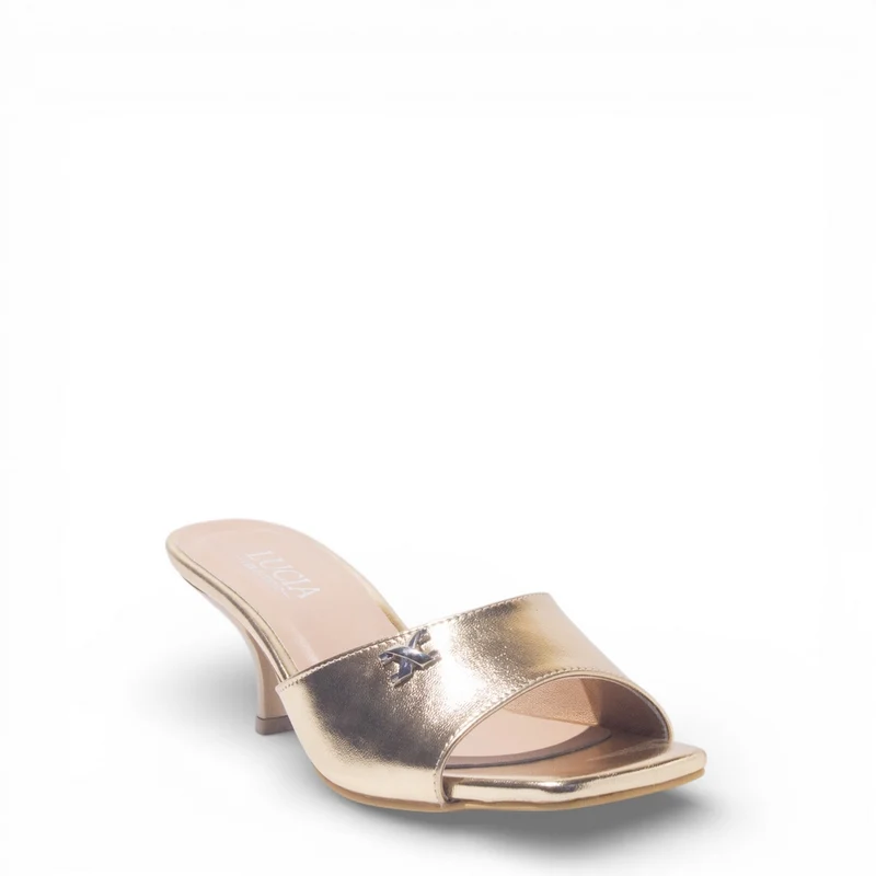 Women Gold Leather Heels #4863