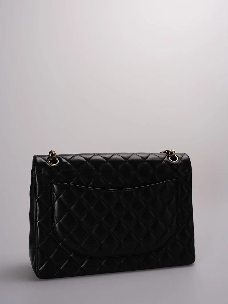 Chanel Timeless Flap Gestepptes Maxi-Lammleder Goldfarben Schwarz