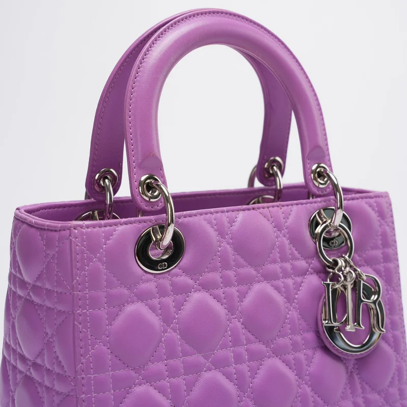 Dior Lila Lilac Lady Dior Medium Tasche aus Cannage-Lammleder mit silberner Hardware