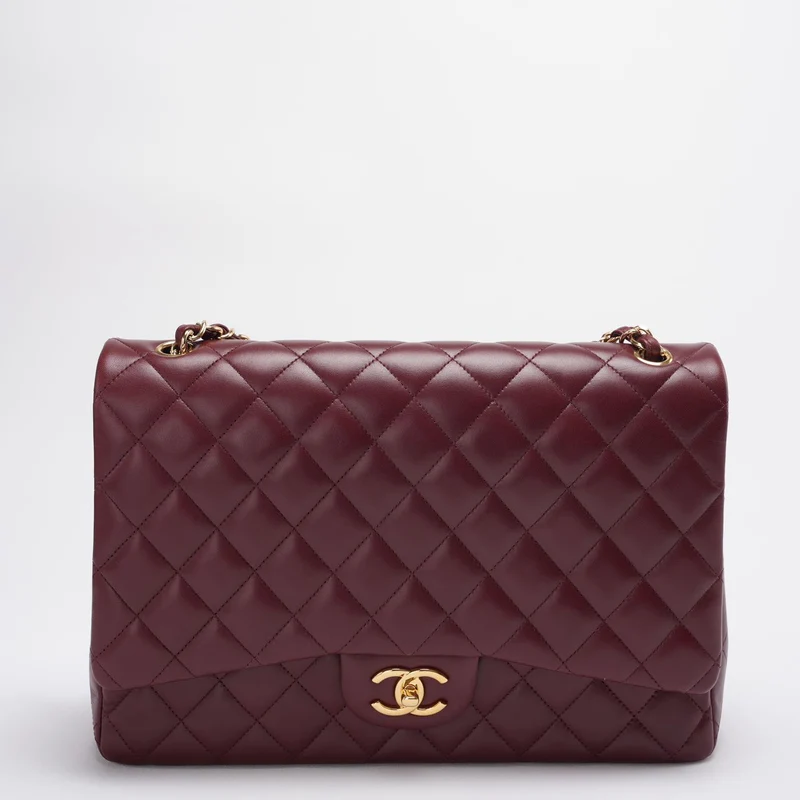 Chanel Burgunderrote zeitlose klassische Flap Bag Maxi Lammleder