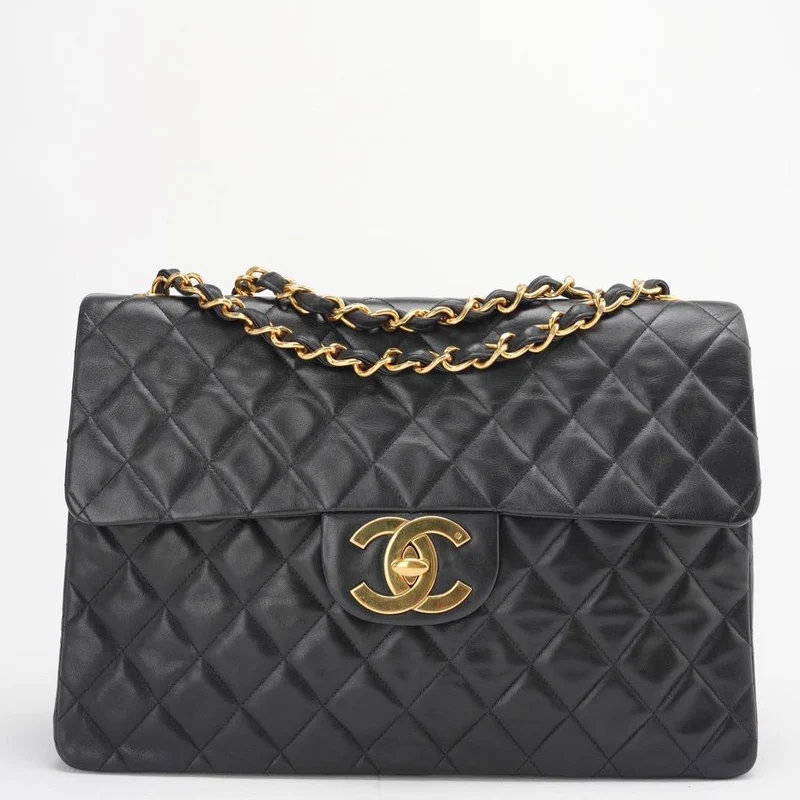 Chanel Vintage Schwarze Maxi Classic Flap Bag Lammleder 1991-1994