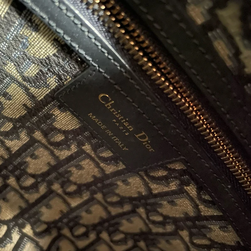 Christian Dior Lady Dior Tasche aus natürlichem Korbgeflecht/blauem schrägem Canvas mittlere Größe