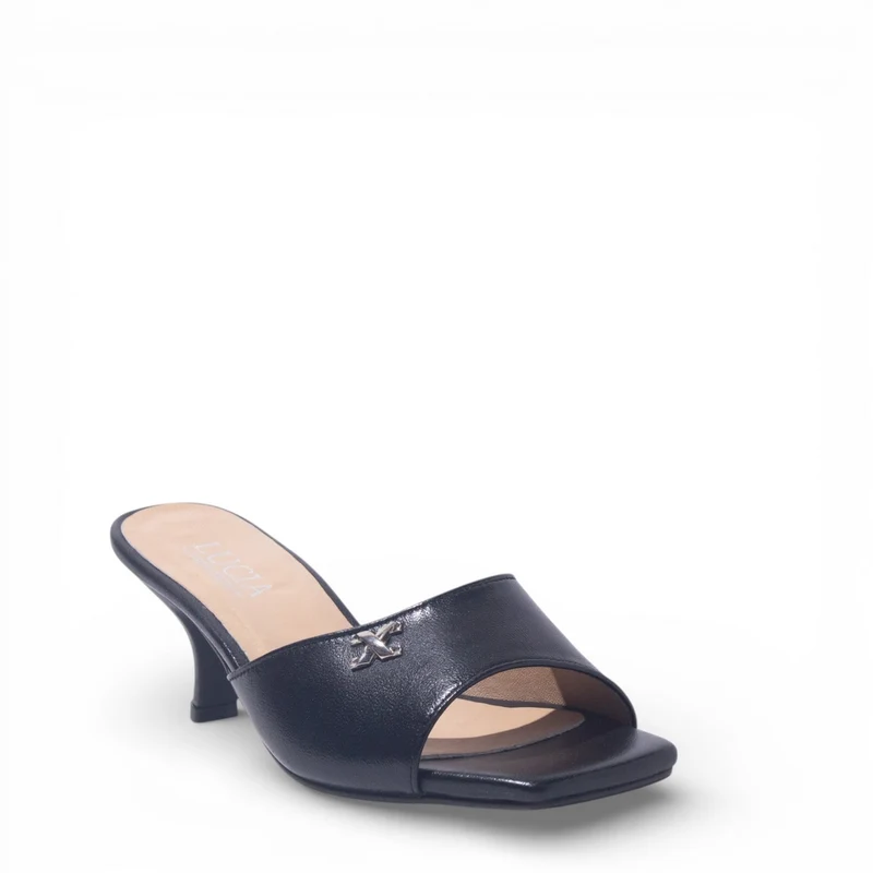 Women Black Leather Heels #4862