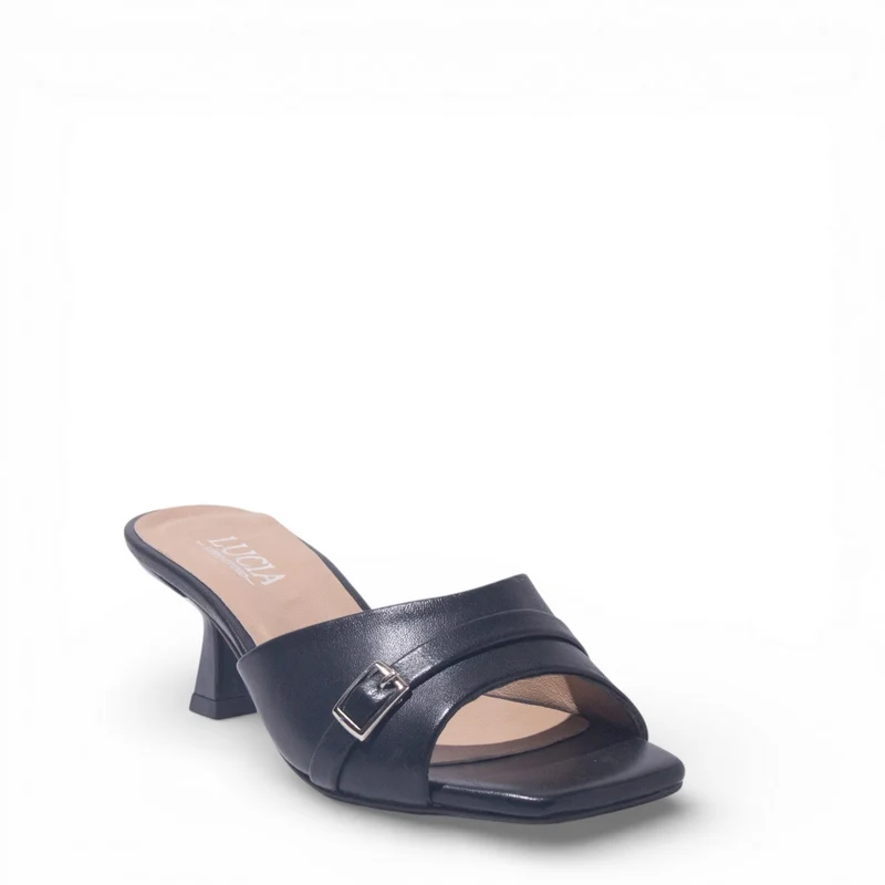 Women Black Leather Heels #4856