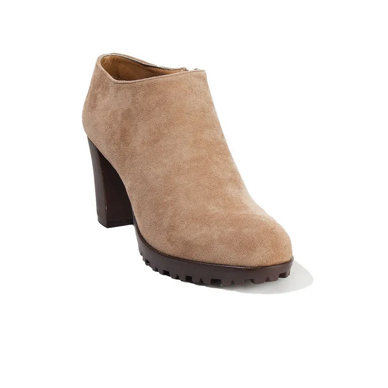 Women Beige Chamois Heels #2627