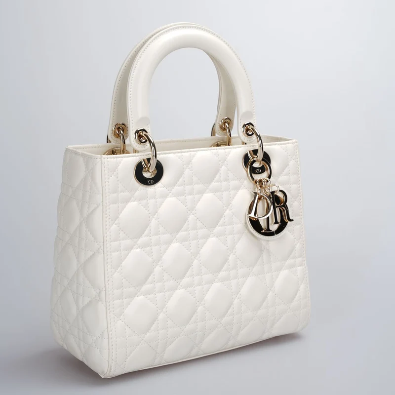 Christian Dior Weiße Lady Dior Mittlere Tasche