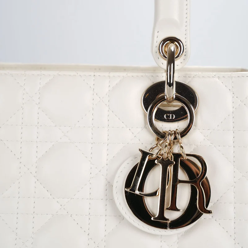 Christian Dior Weiße Lady Dior Mittlere Tasche