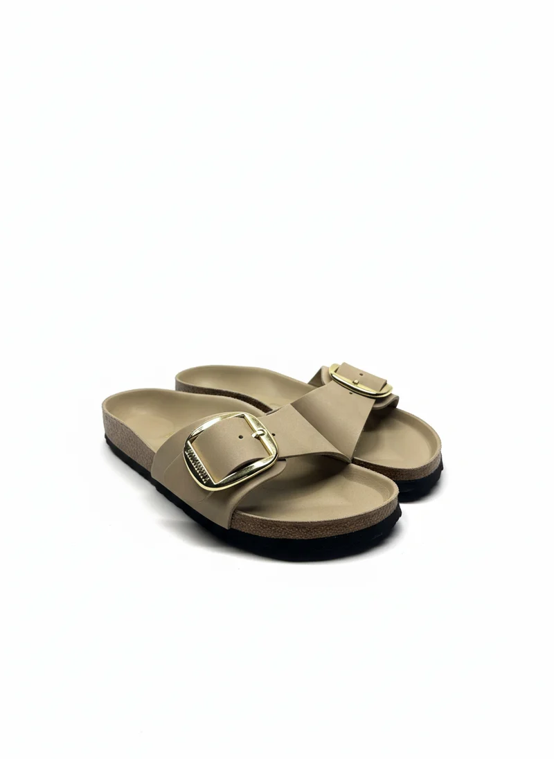 Madrid Big Buckle Oiled Leather Women Narrow tabacco brown
