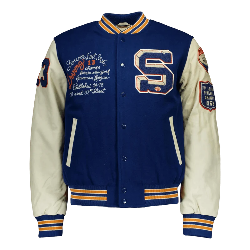 Teddy Laine/cuir Badges Schott Blue/offwhite