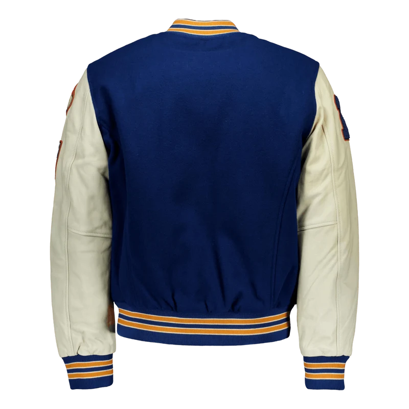 Teddy Laine/cuir Badges Schott Blue/offwhite