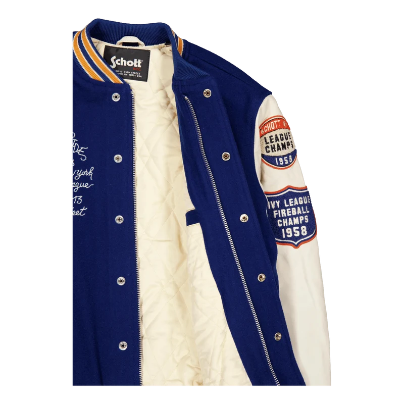 Teddy Laine/cuir Badges Schott Blue/offwhite