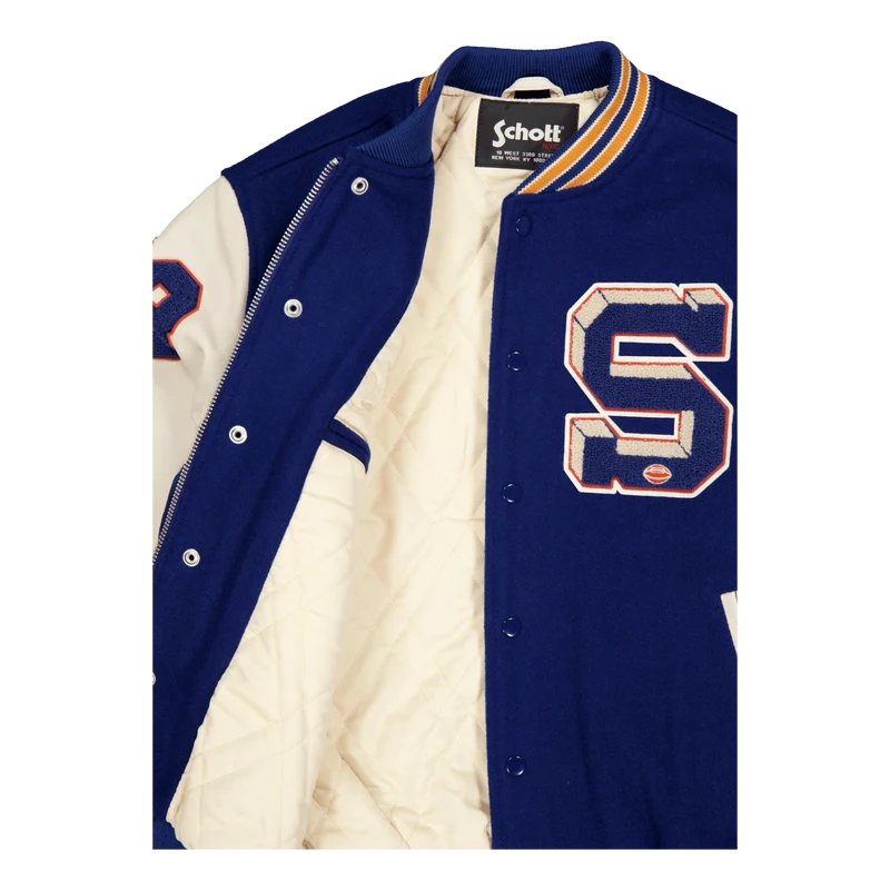Teddy Laine/cuir Badges Schott Blue/offwhite