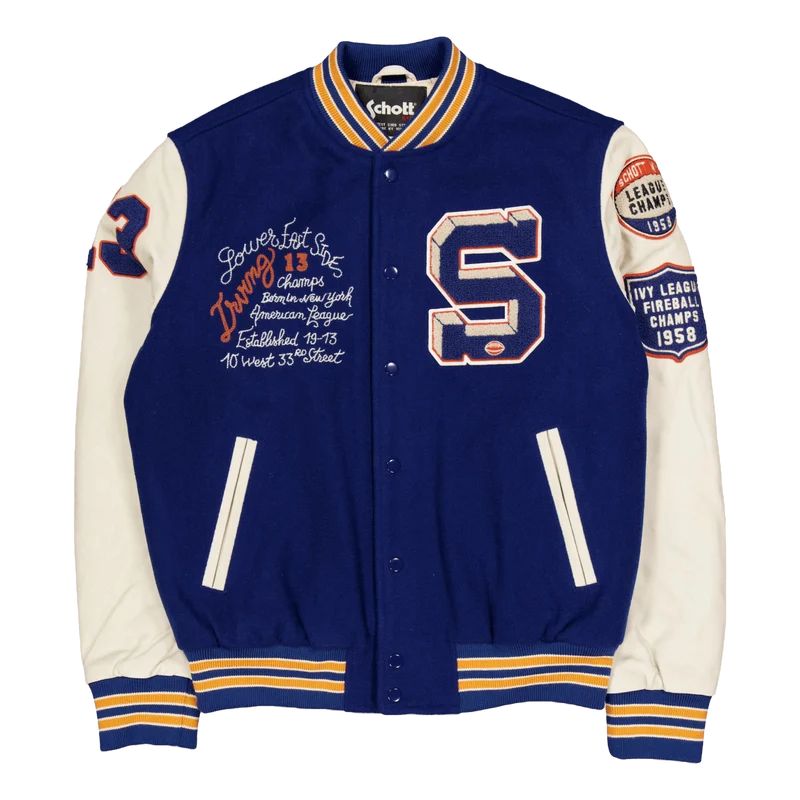 Teddy Laine/cuir Badges Schott Blue/offwhite
