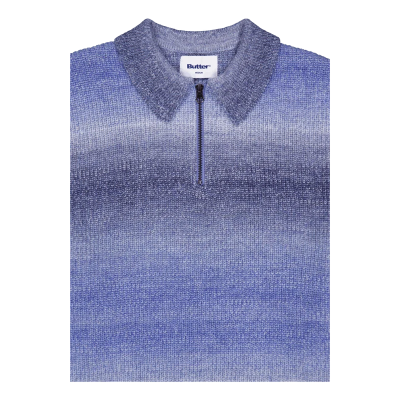 Beams 1/4 Zip Knit Polo Blue
