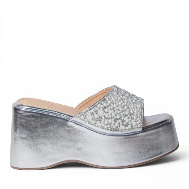 Europeon Union Women Silver Glitter Wedges #4986