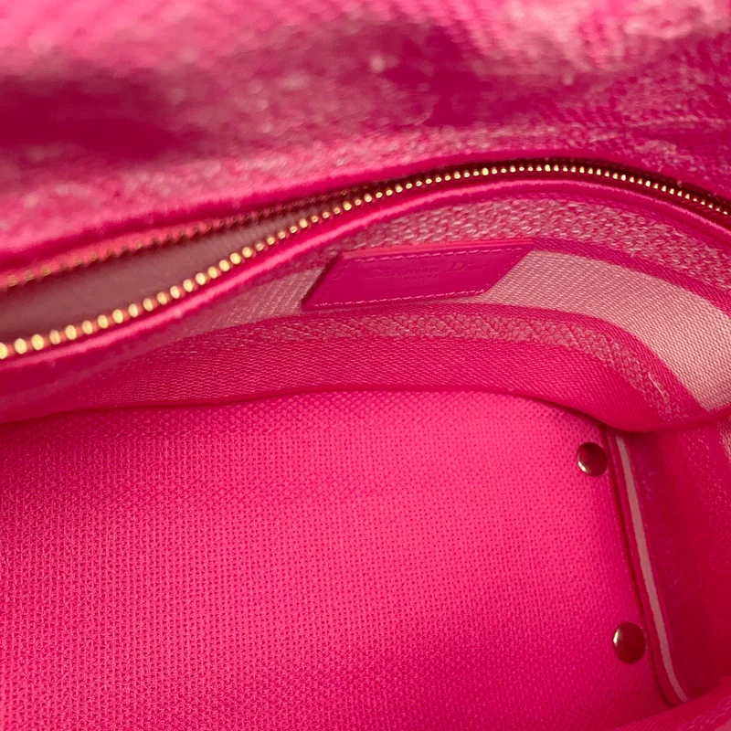Christian Dior Canvas Toile De Jouy Reverse bestickte mittelgroße Lady D-Lite in fluoreszierendem Rosa