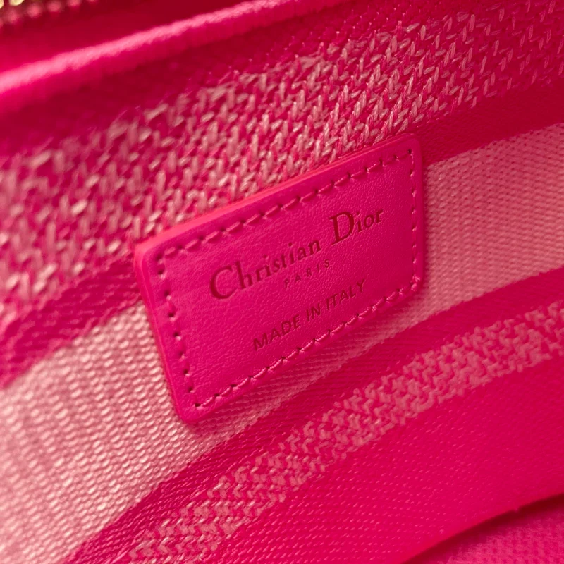Christian Dior Canvas Toile De Jouy Reverse bestickte mittelgroße Lady D-Lite in fluoreszierendem Rosa