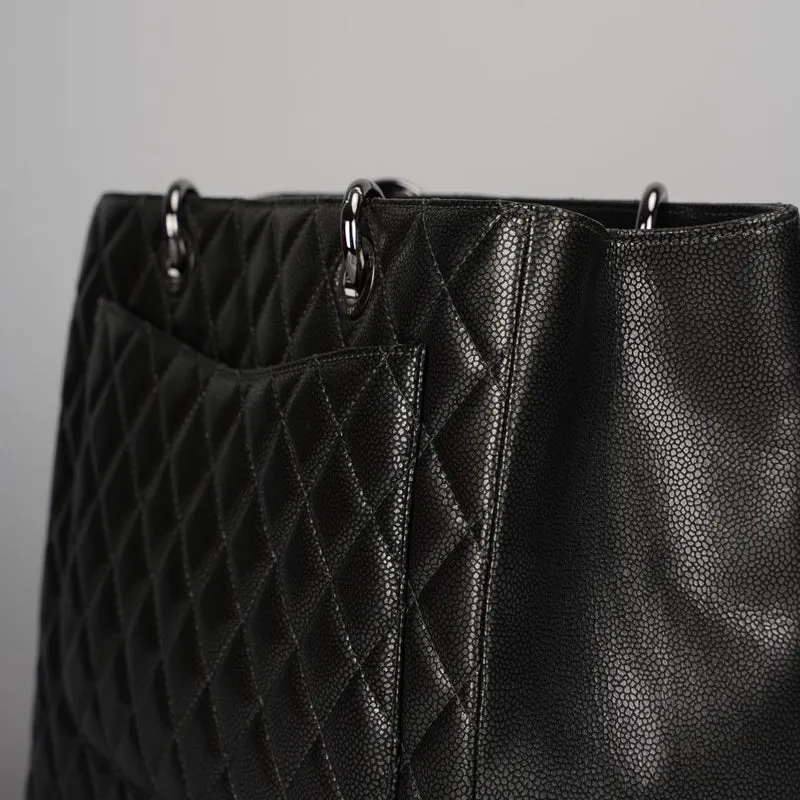 Chanel Grand Shopping Tote Schwarze GST-Tasche aus Kaviarleder mit schwarzer Hardware