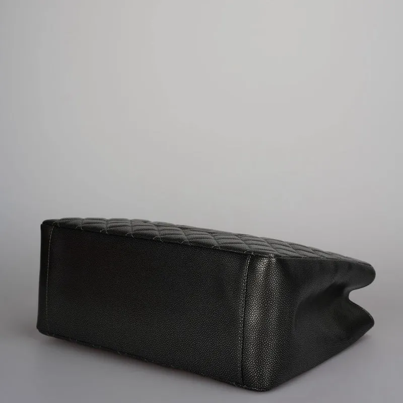 Chanel Grand Shopping Tote Schwarze GST-Tasche aus Kaviarleder mit schwarzer Hardware