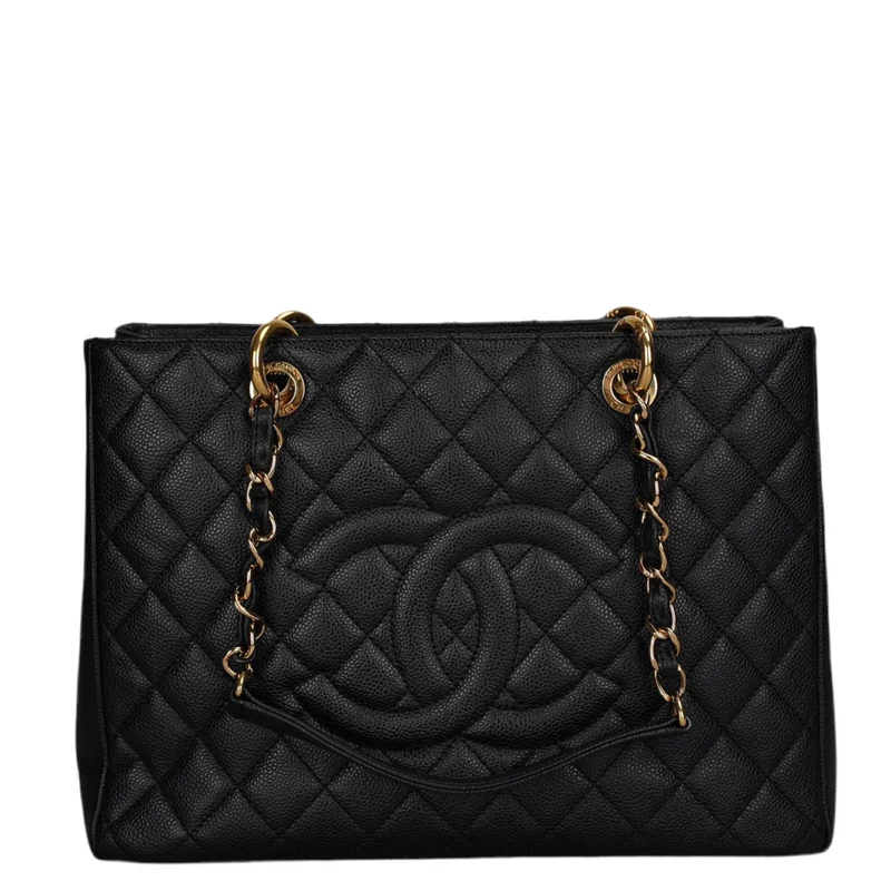 Chanel Schwarze Grand Shopping Tote Schwarze GST Tasche Kaviar 2012