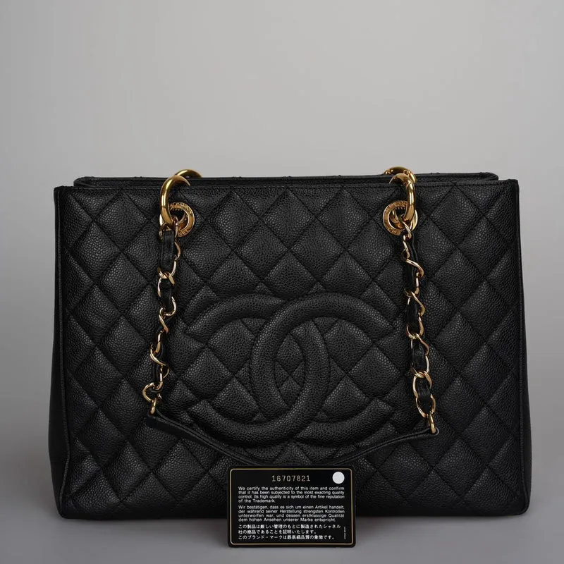 Chanel Schwarze Grand Shopping Tote Schwarze GST Tasche Kaviar 2012