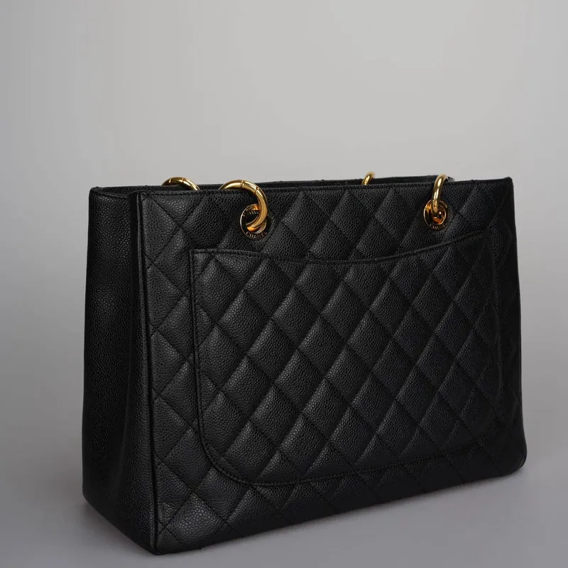 Chanel Schwarze Grand Shopping Tote Schwarze GST Tasche Kaviar 2012