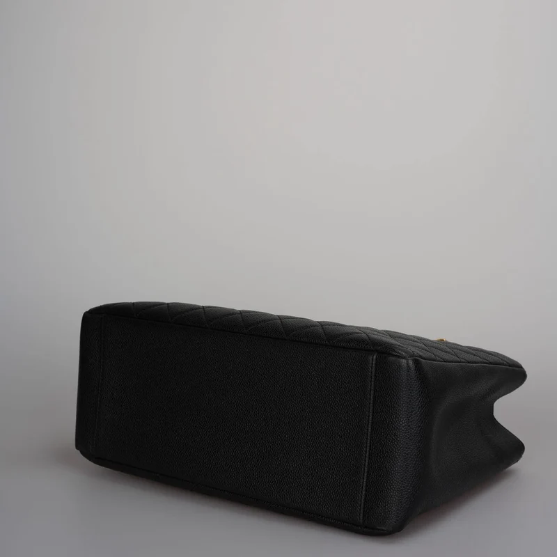 Chanel Schwarze Grand Shopping Tote Schwarze GST Tasche Kaviar 2012