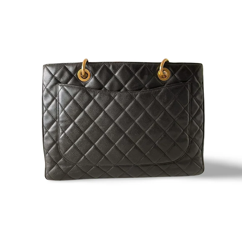 Chanel Black Grand Shopping Tote Bag aus Kaviarleder mit goldenen Beschlägen