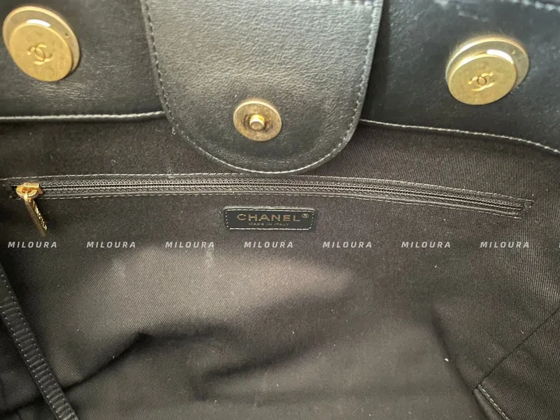 Chanel Schwarze große Deauville-Einkaufstasche aus Kalbsleder, limitierte Auflage