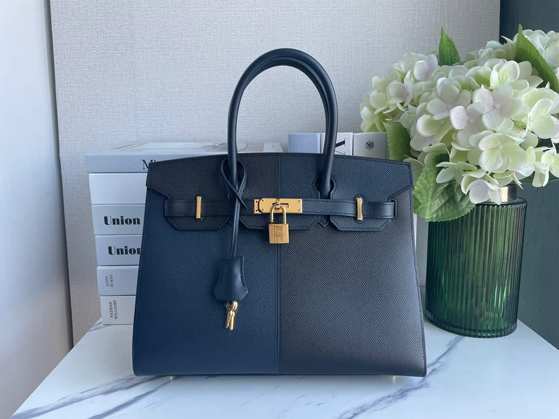 Hermes Birkin Bag 30 aus blauem Indigo und schwarzem Epsom-Leder mit goldener Hardware