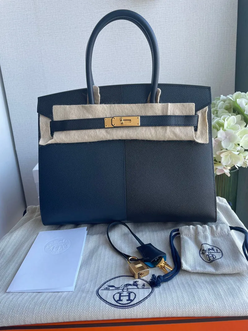 Hermes Birkin Bag 30 aus blauem Indigo und schwarzem Epsom-Leder mit goldener Hardware