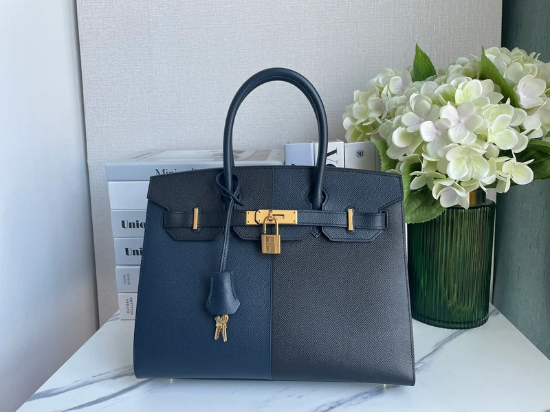 Hermes Birkin Bag 30 aus blauem Indigo und schwarzem Epsom-Leder mit goldener Hardware
