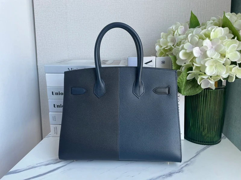 Hermes Birkin Bag 30 aus blauem Indigo und schwarzem Epsom-Leder mit goldener Hardware