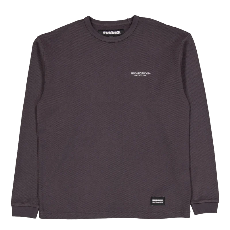 Honeycomb Fabric Crewneck Ls Charcoal
