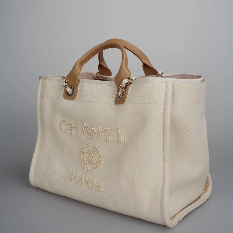 Chanel Deauville Perlentasche Beige Weiß Mittel