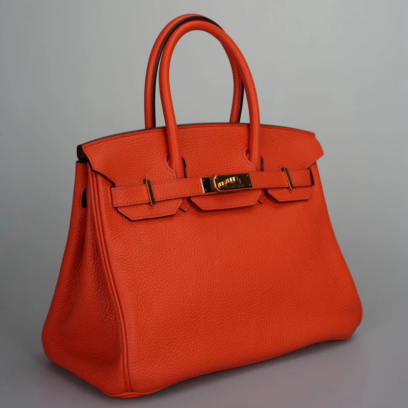 Hermes Birkin 30 Handtasche aus orangefarbenem Togo-Leder mit goldener Hardware