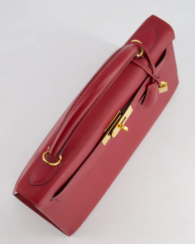 Hermes Kelly 32cm Sellier Tasche aus dunkelrotem Epsom-Leder mit goldenen Beschlägen