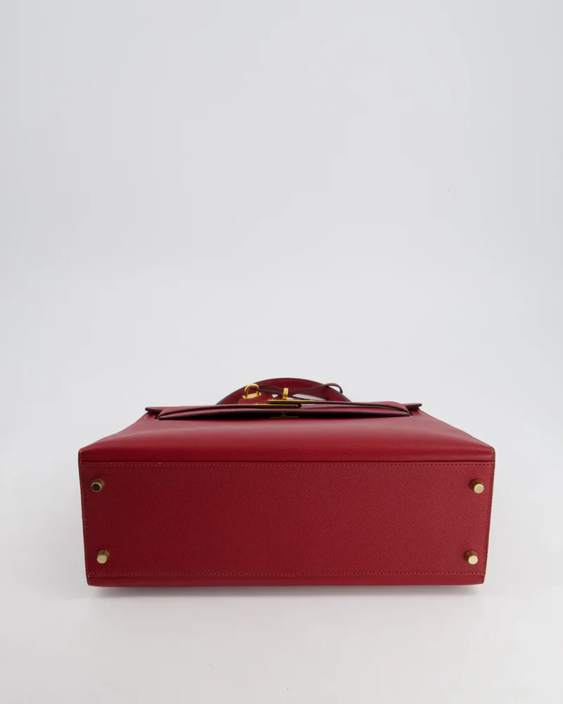 Hermes Kelly 32cm Sellier Tasche aus dunkelrotem Epsom-Leder mit goldenen Beschlägen