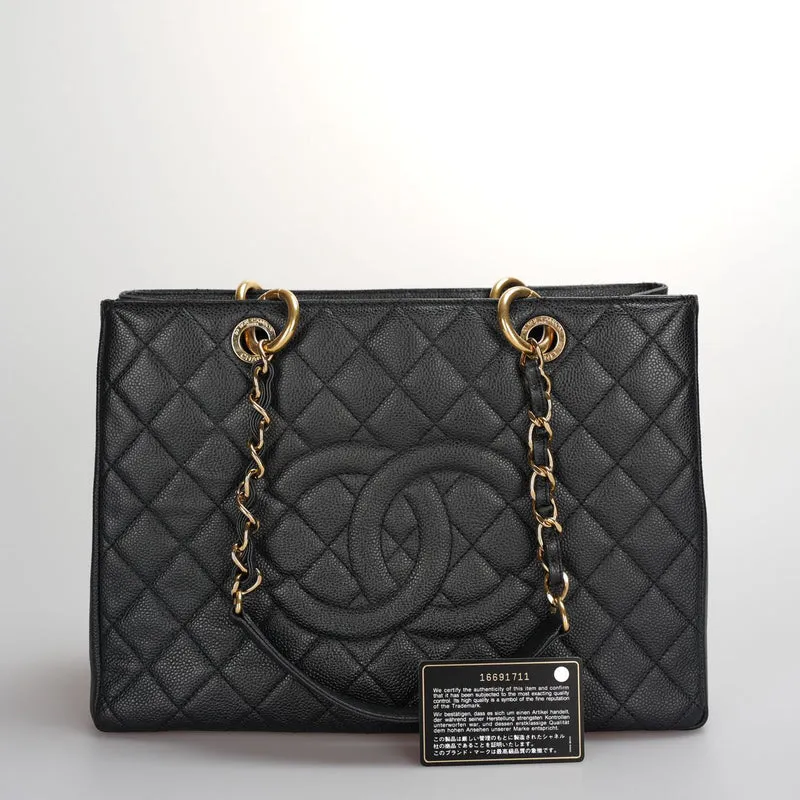 Chanel Black Grand Shopping Tote GST Bag aus Kaviarleder mit goldenen Beschlägen